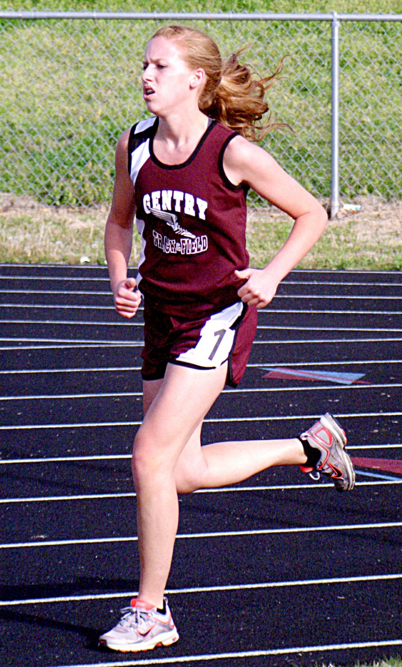 File Photo by Randy Moll Mallory Morris runs a long race during a track meet last year at Gravette High School.