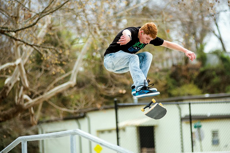 Avery Ingram, 15, tries out the ramps at the new skatepark in Hot Springs.