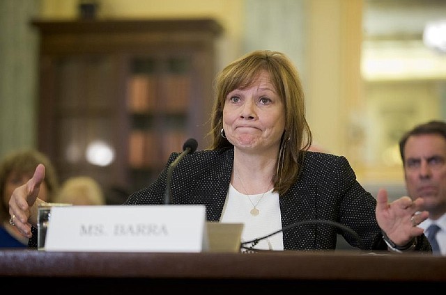 Mary Barra, chief executive officer of General Motors Co., testifies Wednesday on Capital Hill before the Senate Commerce Science and Transportation Subcommittee. 
