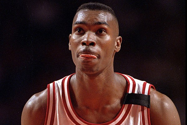 Ken Biley shoot a free throw during a 1994 game at Bud Walton Arena in Fayetteville. 