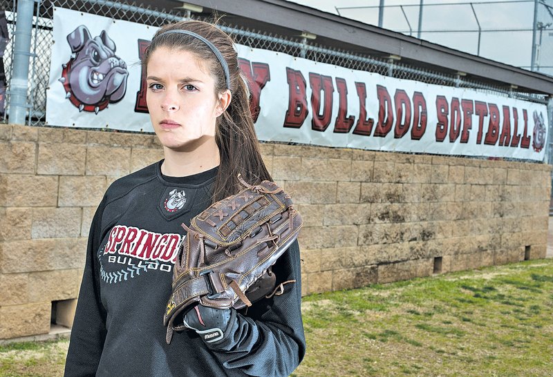  STAFF PHOTO ANTHONY REYES Chelsea Baldwin, Springdale senior pitcher, has been a big part of the reason the Lady Bulldogs are 6-7 overall, already doubling their win total from last season.