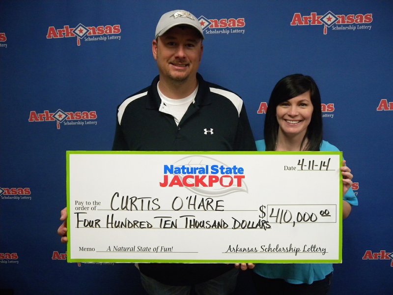 Curtis O'Hare, pictured with his wife, Brandy, was the winner of $410,000 in the largest Natural State Jackpot to date in the Arkansas Scholarship Lottery. An Arkansas Scholarship Lottery news release states that Curtis and Brandy plan to save and invest their winnings. 