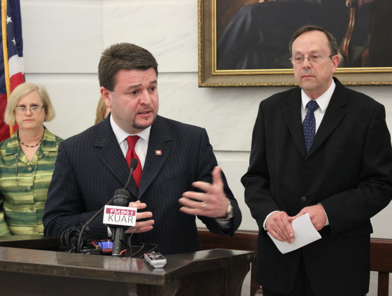 State Sen. Jason Rapert, R-Bigelow, says Friday, April 11, 2014, at the Arkansas Capitol in Little Rock that the state will appeal a federal judge's decision to strike down part of a law that banned most abortions after 12 weeks.