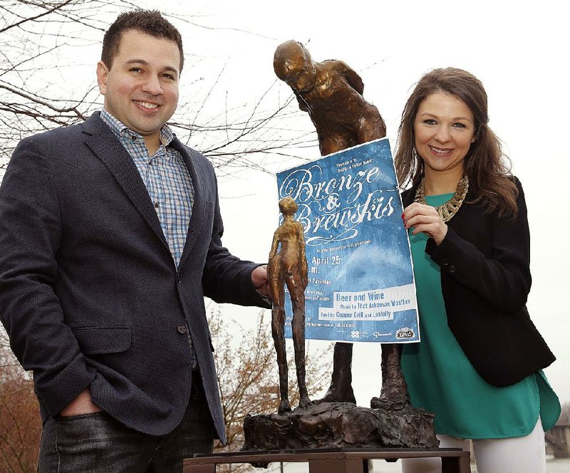 Co-chairmen Luis Gonzalez and Caroline Puddephatt pose with one of their favorite pieces in the Vogel Schwartz Sculpture Garden as they promote Bronze & Brewskis. The art-theme fundraiser focused on young people is in its second year. 