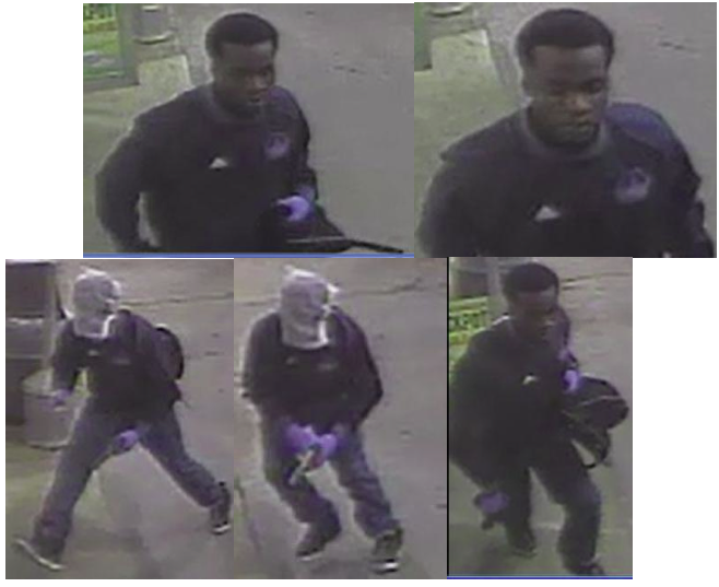 Little Rock Police say the man pictured robbed the Valero gas station at 7320 Cantrell Road. He is described as a black male, 5-foot-9 to 5-foot-10 inches tall, 160 to 170 pounds, wearing dark clothing, blue latex gloves and a mask over his face. 