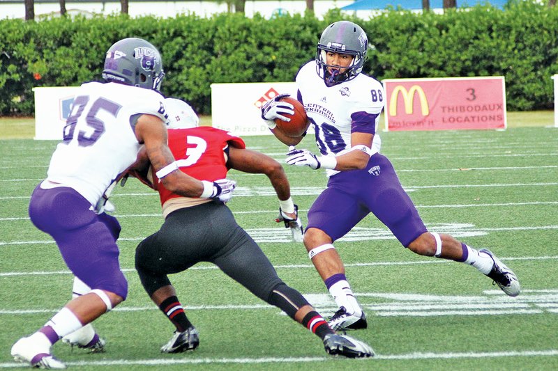 COURTESY PHOTO Desmond Smith, right, hopes to build on the success he had last season at Central Arkansas, when the former Bentonville standout had 43 receptions for 502 yards and three touchdowns as a redshirt freshman receiver.