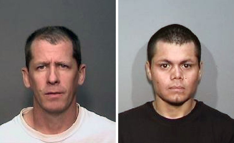This combination of undated photos from the Megan's Law website shows suspects, Steven Dean Gordon, 45, left, and Franc Cano, 27, who were arrested on Friday, April 11, 2014, on suspicion of killing four women in Orange County, Calif. Anaheim police said detectives in Santa Ana and Anaheim launched a joint investigation after the naked body of Jarrae Nykkole Estepp, 21, was found in the conveyor belt of a recycling plant last month. The probe led detectives to connect the men to her slaying, and the disappearance of three women who frequented a Santa Ana neighborhood known for drug dealing and prostitution.