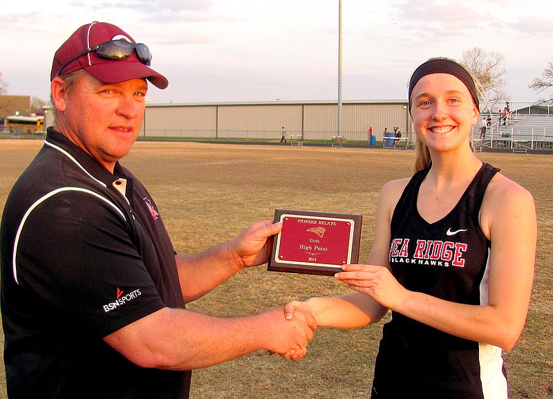 Photograph submitted Lady Blackhawk Michaela Cochran was high point earner at track meet at Gentry.