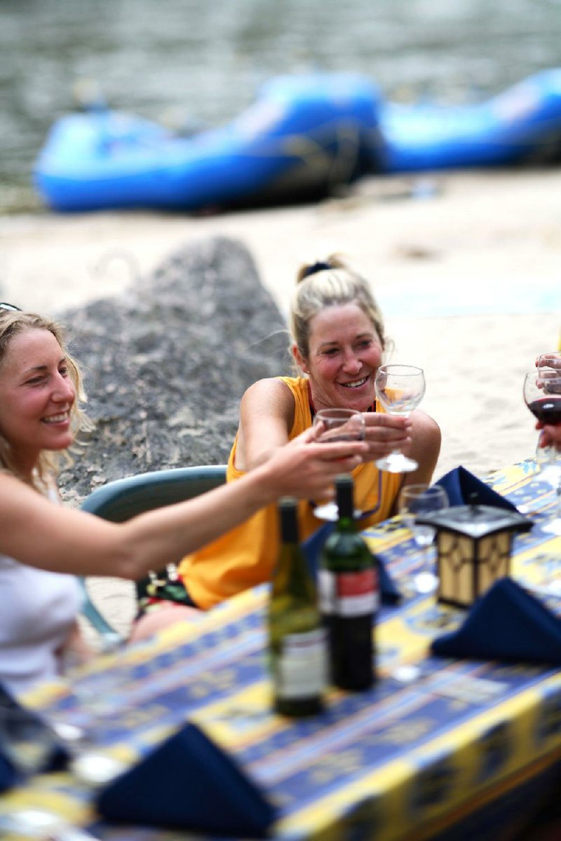 A trip with Far and Away Adventures shows campers drinking wine on a “glamping” — glamour camping — expedition on the Middle Fork of Idaho’s Salmon River, also known as the River of No Return. Participants go white-water rafting and sleep in tents, but they also dine on elegant meals served on linen tablecloths with wine, plus yoga sessions and massages are provided. 