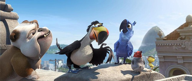 Luiz (from left), Rafael, Blu, Pedro and Nico are among the colorful cast of characters in Rio 2. It came in second at last weekend’s box office and made more than $39 million. 