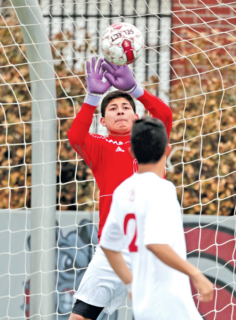  FILE PHOTO JASON IVESTER Hugo Rodriguez, Springdale High keeper, has developed into solid force in the net for the Bulldogs.