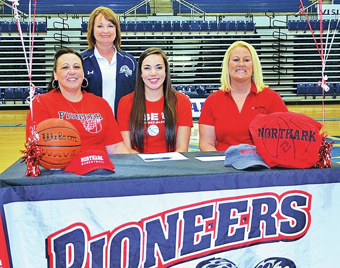 Courtesy Photo Marleeya Montgomery signed Wednesday with North Arkansas College in the Springdale Har-Ber gym. Montgomery averaged seven points and five rebounds as a senior for the Lady Wildcats.