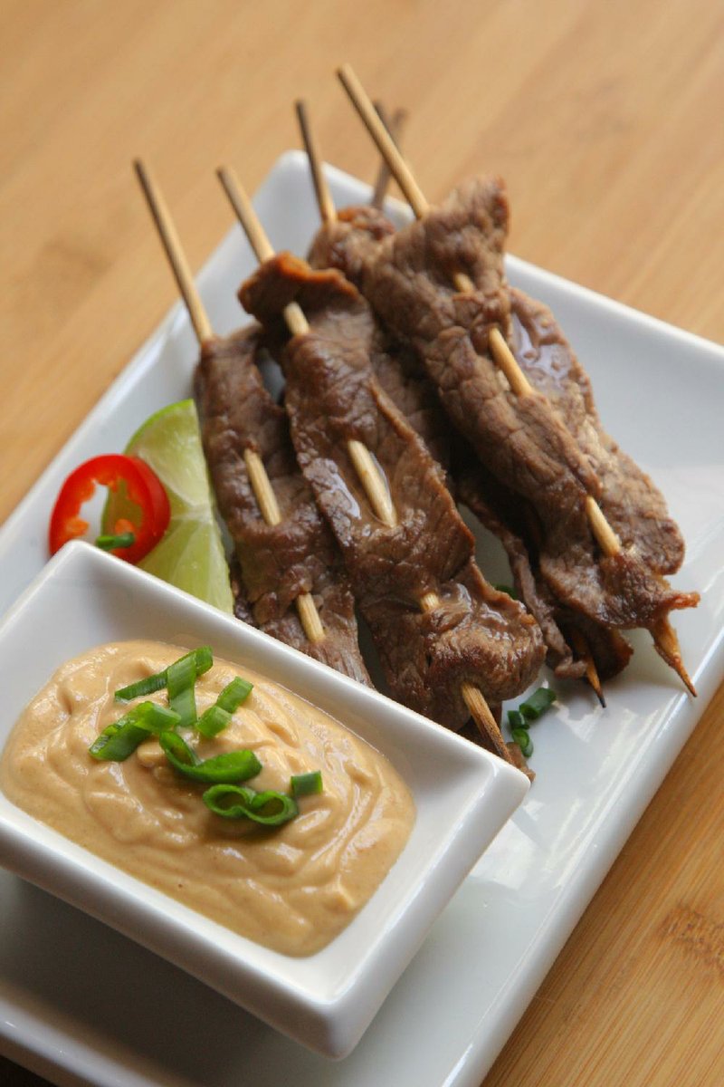 Beef Satay With Spicy Peanut Dipping Sauce 