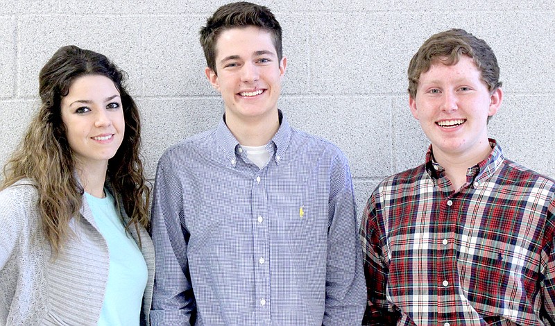 LYNN KUTTER ENTERPRISE-LEADER Prairie Grove High students Kendra Happy, left, Darby Rush and Miles Lowe will travel to Atlanta, Ga., in May to compete in job interviewing at an international DECA conference.