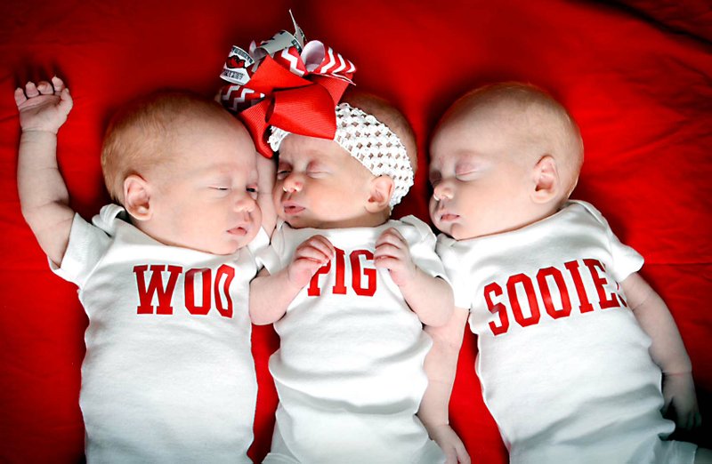 Submitted photo They arrived before Christmas last year and the two boys and their sister are already growing Razorback fans. From the left are Hudson Dunbar Smith, Charlotte Faye Smith and Grant Michael Smith, a "Triple Blessing" to Tray and Kimberly Smith of Gravette. They arrived at Northwest Medical Center in Bentonville, Dec. 13, 2013. Maternal grandparents are Michael and Betty Black of Crossett, and Shay James of Goldsboro, N.C., and paternal grandparents are Herman and Elizabeth Smith of Hiwasse.