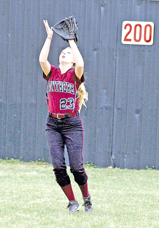 Staff Photo Randy Moll Haley Littlejohn, a Siloam Springs senior, has started in center field for the last three seasons for the Lady Panthers and is now being asked to play some infield positions.