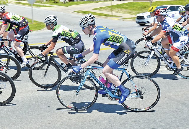 Staff Photo Michael Woods Gerald Drummond with the Wal-Mart Cycling Team makes a turn during Friday&#8217;s category 1 and 2 men&#8217;s team start on the second day of the Joe Martin Stage Race.