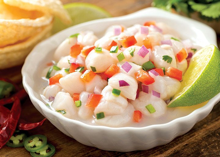 Scallops, marinated in lime juice, are ideal for ceviche.