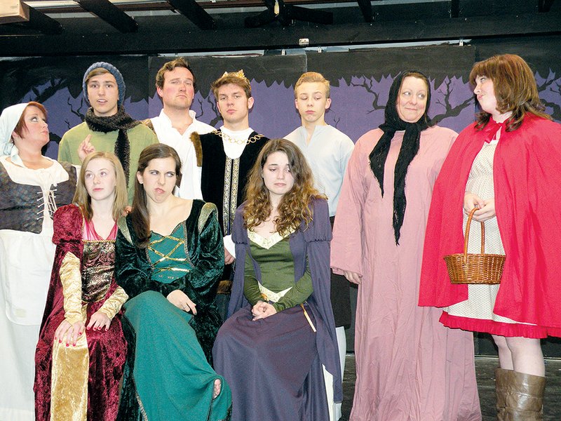 Among those appearing in the upcoming production of Into the Woods at the Conway Dinner Theater are, seated, from left, Abby Shourd as the understudy for Florinda and Lucinda; Rachel Bland as Cinderella’s stepmother; and Ashley Murie as Rapunzel; and standing, Billie Overstreet as Jack’s mother; Jacob Clanton as Jack; Johnny Passmore as Rapunzel’s prince; Luke Conner as Cinderella’s prince; Trey Smith as the understudy for Jack; Kim Norris as Little Red Riding Hood’s granny; and Abby Bickers as the understudy for Little Red Riding Hood.