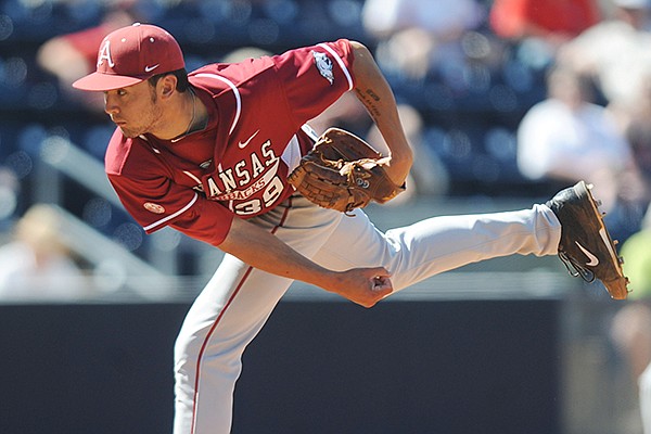 Arkansas pitcher Chris Oliver pitches against Mississippi at Oxford-University Stadium in Oxford, Miss. on Sunday, May 4, 2014. Arkansas won 11-1. (AP Photo/Oxford Eagle, Bruce Newman)