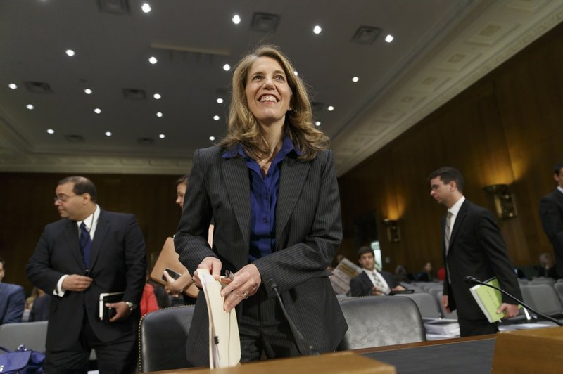 Sylvia Mathews Burwell, President Barack Obama’s nominee to become secretary of Health and Human Services, arrives at the Senate Health, Education, Labor and Pensions Committee for her confirmation hearing, on Capitol Hill in Washington on Thursday, May 8, 2014. Burwell has found favor with both Republicans and Democrats in her current role as the head of the Office of Management and Budget and would replace Kathleen Sebelius who resigned as HHS chief last month after presiding over the Affordable Care Act and its problematic rollout. 