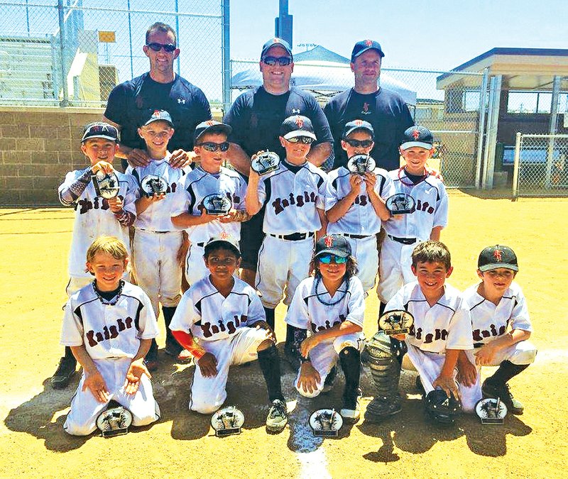 COURTESY PHOTO The Knights 7U baseball team won the 8U &#8220;May Mayhem 2&#8221; Baseball Tournament on May 4 in Rogers. Team members are, from left, front row, Ben Arnold, Arya Waiker, Owen Gluck, Bryar Leisure and Luke Webb. Second row: Aidan Linson, Dirkston Dean, Daxton Horton, Trevor Grant, Carson Harrell and Cole Taylor. Coaches: Bentley Harrell and Mike Horton. Not pictured are coach Mark Jordan and Brad Arnold.