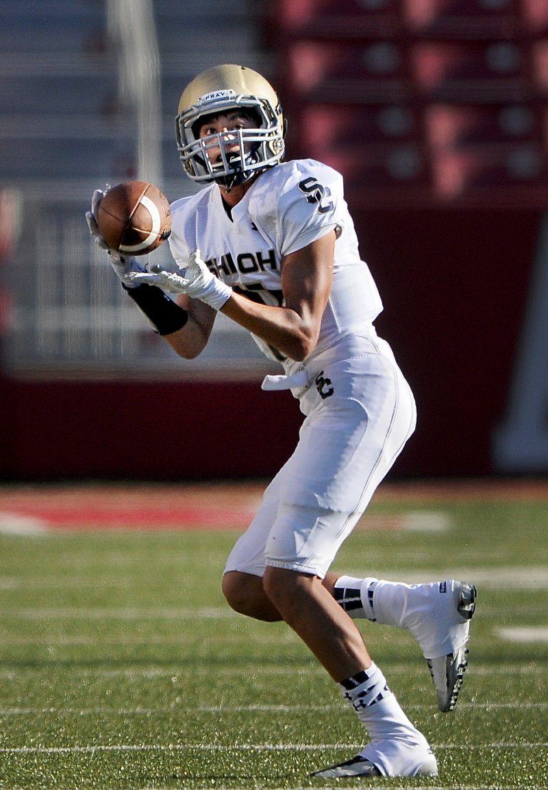 FILE PHOTO &#8212; Adler Goode, Shiloh Christian wide receiver, is one of a host of returning skill position players for the Saints. Shiloh Christian will return to the 4A-1 Conference in the fall after two seasons in the 5A-West Conference. The Saints open spring football drills on Tuesday.