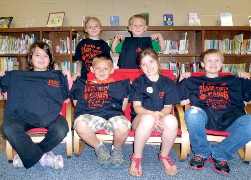 Submitted Photo Glenn Duffy Elementary School in Gravette announced the PAWS (Positive and Wise) students for the month of May are, back row, from the left, Shelby Clayton of Gravette and Ethan Knox of Sulphur Springs; front row, Lauren White of Bella Vista, Christian Sierks of Maysville, Sara Cobb of Siloam Springs, and Spencer Hickman of Gravette. The PAWS program incorporates character education and positive behavior into the school community. &#8220;Perseverance&#8221; is the word for the month which is defined as continuing with a job until it is done. Honorees are recognized at monthly Rise and Shine assemblies and are awarded T-shirts sponsored by the Elementary PTO and the district&#8217;s architect firm, Crafton Tull.