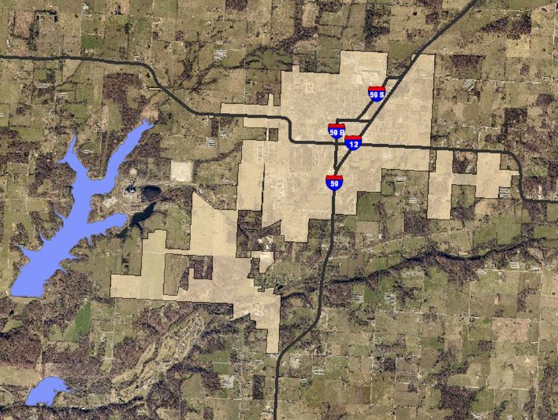 Map from Benton County website Discussion is focused toward annexing land in the southern portion of the city to square up some boundaries and take in the Flint Creek Nature Area owned by the city.