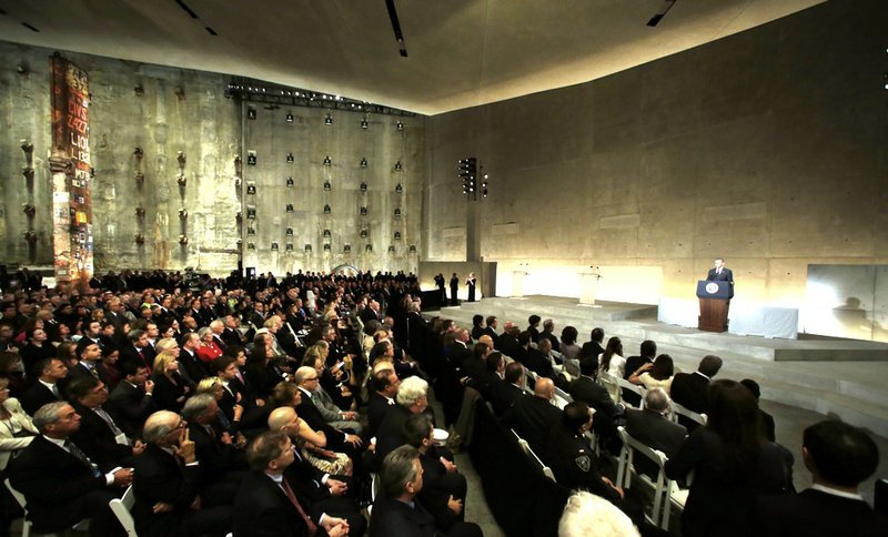 President Barack Obama speaks at the dedication ceremony for the National September 11 Memorial Museum on Thursday, May 15, 2014, in New York. 
