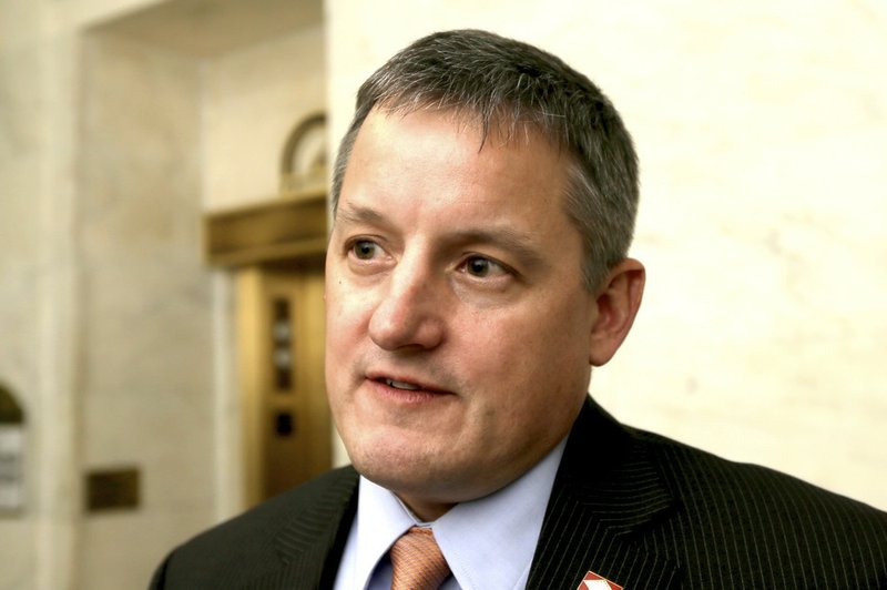 In this file photo taken Feb. 13, 2014, state Rep. Bruce Westerman, R-Hot Springs, is interviewed at the Arkansas state Capitol in Little Rock.