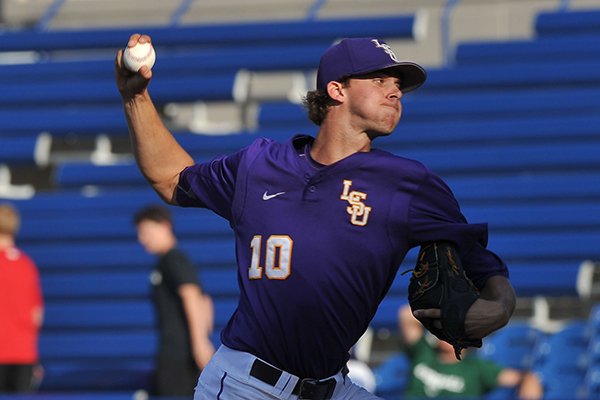 LSU pitcher Aaron Nola throws a pitch during a SEC Tournament game against Arkansas on Thursday, May 22, 2014 at Hoover Metropolitan Stadium in Hoover, Ala. 