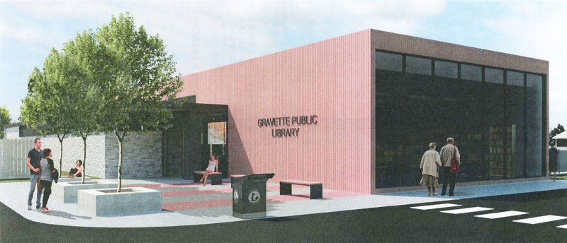 Architect&#8217;s concept drawing of new Gravette Public Library facility