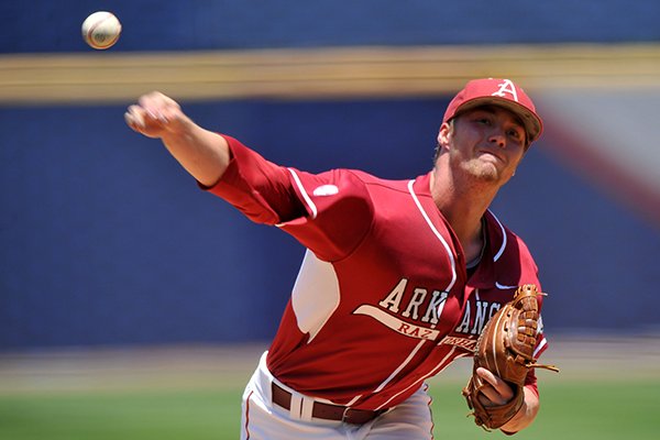 Arkansas pitcher Trey Killian delivers a pitch during a SEC Tournament game against Texas A&M on Tuesday, May 20, 2014 at Hoover Metropolitan Stadium in Hoover, Ala. 