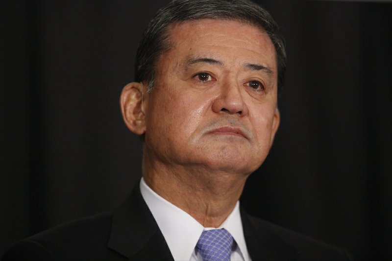 Secretary of Veterans Affairs Eric Shinseki waits to speak at a meeting of the National Coalition for Homeless Veterans in Washington on Friday, May 30, 2014.