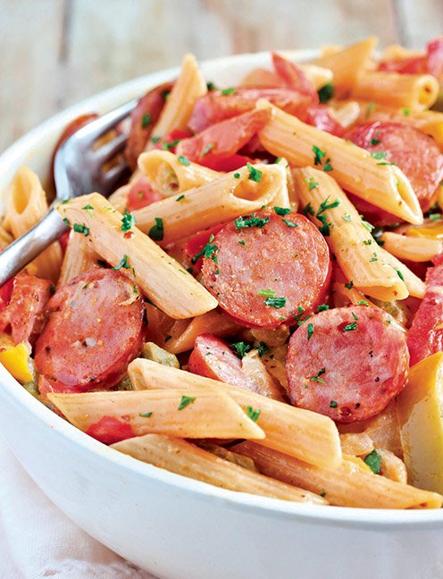 Spicy Sausage and Mixed-Vegetable Skillet Pasta