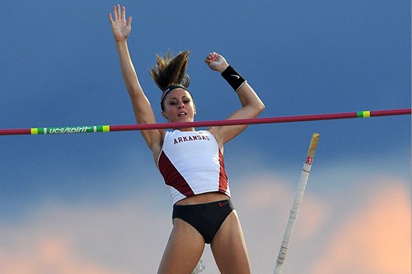 Arkansas pole vaulter Megan Zimlich clears the bar Thursday, May 30, 2014 at the NCAA Track and Field West Preliminary meet at John McDonnell Field in Fayetteville.