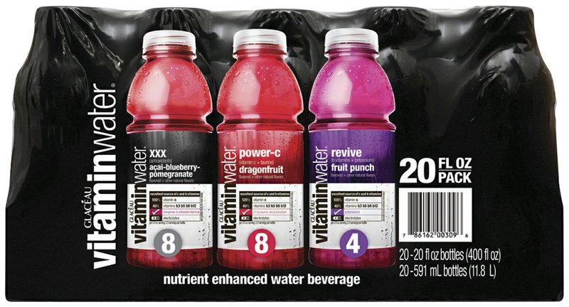 This product image provided by the Coca-Cola Co. shows a 20-pack of Vitaminwater drinks. Fans of Vitaminwater are demanding that parent company Coca-Cola drop a new formula that uses stevia, a low-calorie sweetener known for its metallic aftertaste. Coca-Cola Co. changed the formula for its full-calorie Vitaminwater in May, and the new bottles have been hitting shelves nationwide ever since.