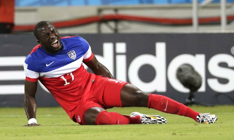 United States forward Jozy Altidore suffered a strained hamstring in Monday’s 2-1 World Cup victory over Ghana and appears unlikely to play in Sunday’s game against Portugal.