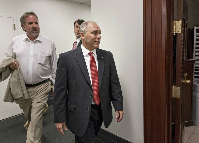 Rep. Steve Scalise, R-La., arrives Wednesday for a meeting of the House Republican Conference. Scalise is seen as a slight favorite for the position of majority whip.