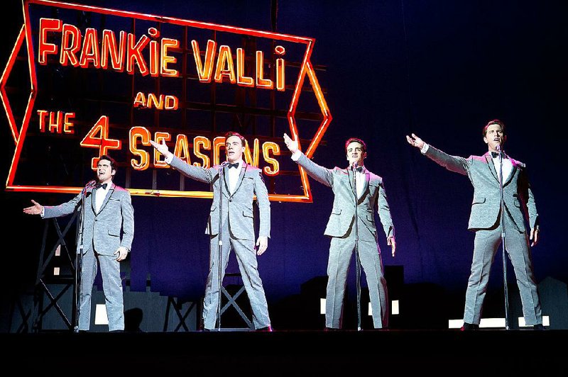 The Four Seasons — Frankie Valli (John Lloyd Young), Tommy DeVito (Vincent Piazza), Bob Gaudio (Erich Bergen) and Nick Massi (Michael Lomenda) — perform in Clint Eastwood’s musical biopic Jersey Boys.