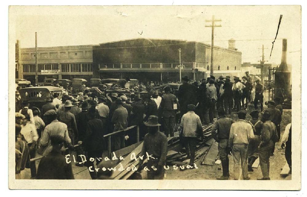 El Dorado, circa 1923 The Union County seat was at the height of its legendary oil boom when this photo was taken. The notation penciled on the back reads, “This is the way the streets are here all the time and it is nearly impossible to get a place to stay. From Uncle Yancy.”
Send questions or comments to Arkansas Postcard Past, P.O. Box 2221, Little Rock, Ark. 72203.