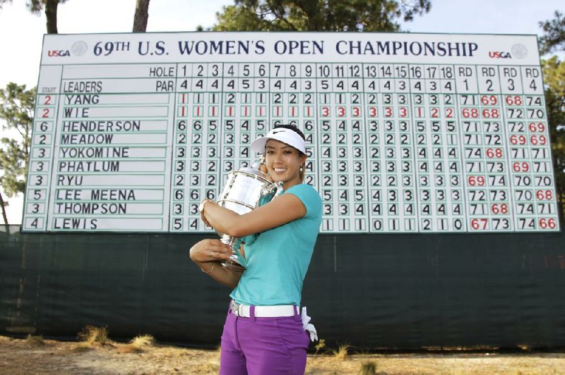 The Harton S. Semple Trophy, given annually to the winner of the U.S. Women’s Open, made a good cuddle partner for winner Michelle Wie on Sunday night, she said.