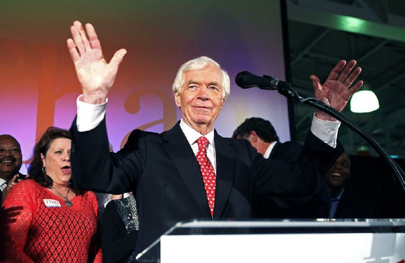 U.S. Sen. Thad Cochran, R-Miss., waves to supporters Tuesday night at the Mississippi Children’s Museum in Jackson after taking a narrow lead over Tea Party-backed challenger Chris McDaniel in a runoff for the Republican nomination for the Senate. Cochran had appealed to traditionally Democratic voters to help him keep his seat. 