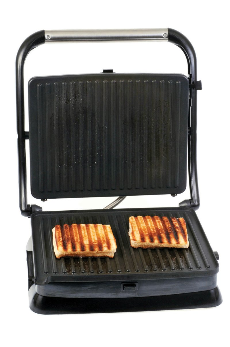 Cooks can use an inexpensive countertop electric panini maker or a hinged two-sided grill like this to make grilled chicken-breast panini.