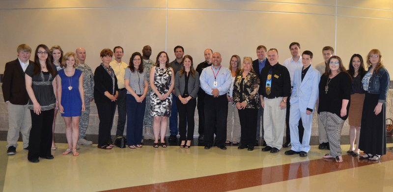 Submitted Photo Speakers for the annual Gravette High School career day included, from left to right, Carson King, Miranda Mendoza, Shannon McKnight, Ashton Yarbrough, Sergeant Price, Cheryl Pickering, Mark Jones, Tracy Sewell, Staff Sergeant Robinson, Emily Patterson, Damon Wallace, Cassidy McCollum, Danny Henry, Blake Lund, Ashley Lahue, Carol Shaver, Jay Oliphant, Bob Johnson, Ezequiel Vianna, Brandon Hindal, Zachary Sheridan, Shelby Helser, Emily Vue and Damayla Cowan.