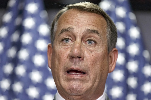 House Speaker John Boehner of Ohio meets with reporters on Capitol Hill in Washington, Tuesday, June 24, 2014. Boehner said he's "all in" to remain as House speaker in the new Congress that will meet next year. For months, some have questioned whether the Ohio Republican would remain in the House's No. 1 job after this Congress ends in January 2015. Boehner has been speaker since 2011. For much of that time, he's managed a fractious Republican majority that includes conservatives who at times have rebelled against his leadership. 