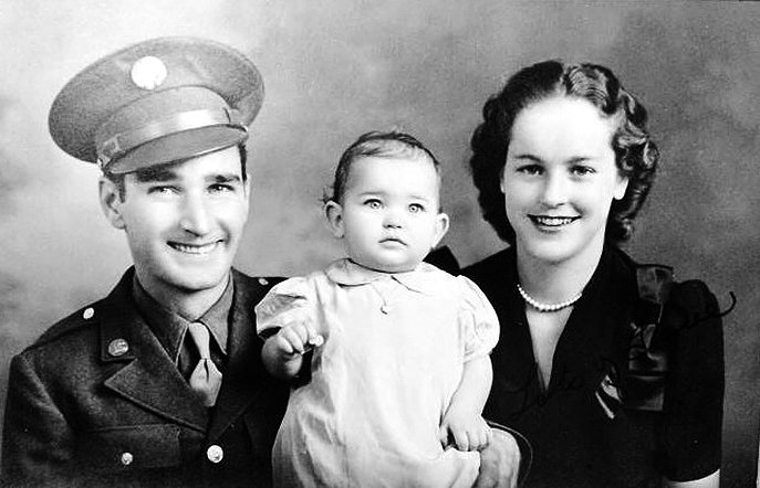 COURTESY PHOTO KATHY KESSEL Just prior to his deployment to Europe during World War II, Walter Noftsger sat down for a photo with his wife and new baby girl, Sharon. Noftsger, who served as a private 1st class machine gunner, carried a 30 caliber machine gun from France to Berchtesgaden, Germany, during the war.