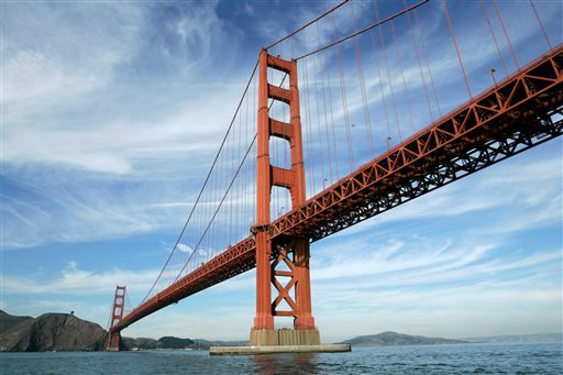 In this file photo from Nov. 15, 2006, the Golden Gate Bridge is shown in San Francisco. On Friday, June 27, 2014, Golden Gate Bridge officials are expected to approve a funding package for a $76 million suicide barrier. (AP Photo/Eric Risberg, File)

