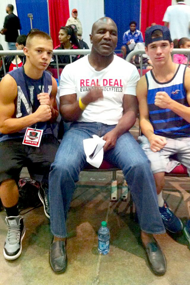 Submitted Photo Noah and Brandon Kapner visited with Evander Holyfield at the National Golden Gloves in Las Vegas in May.